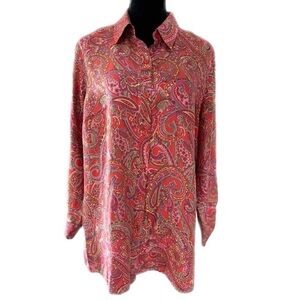 Jones New York 100% Silk Paisley Button-Up Blouse – Pink & Multicolor, Size 1X